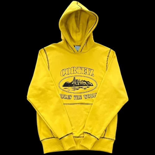 corteiz hoodie Alcatraz topstitching yellow