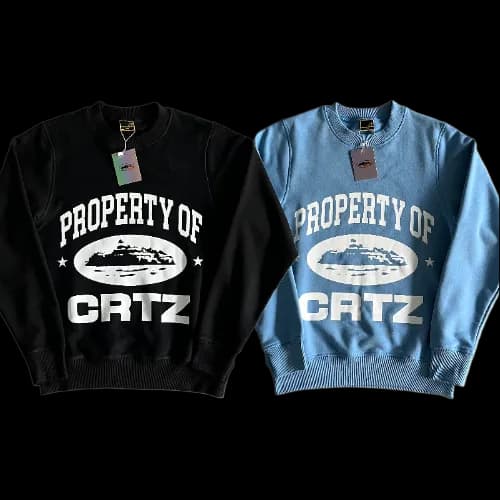 corteiz hoodie property black -baby blue