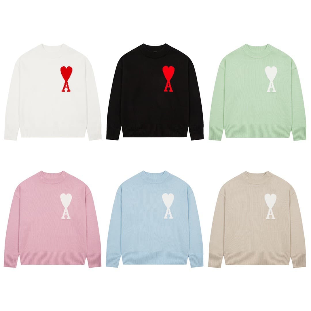 American style solid color jacquard knitted long-sleeved sweater for men and women 2023 autumn and winter couple tops non-quality issues