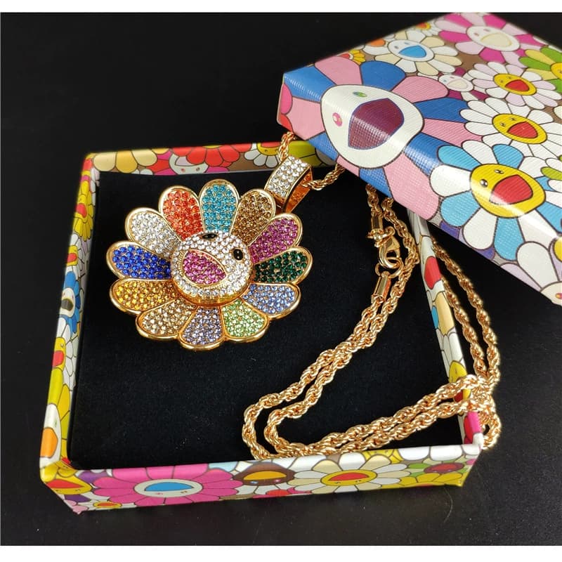 Internet video same style original colorful smiley face SUNFLOWER sunflower sunflower colorful shape rotatable necklace