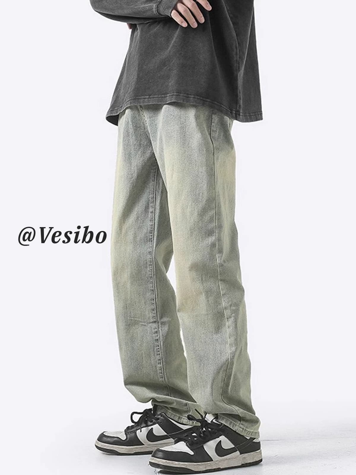 American jeans men's washed distressed retro yellow mud dyed versatile pants summer trendy high street loose straight pants
