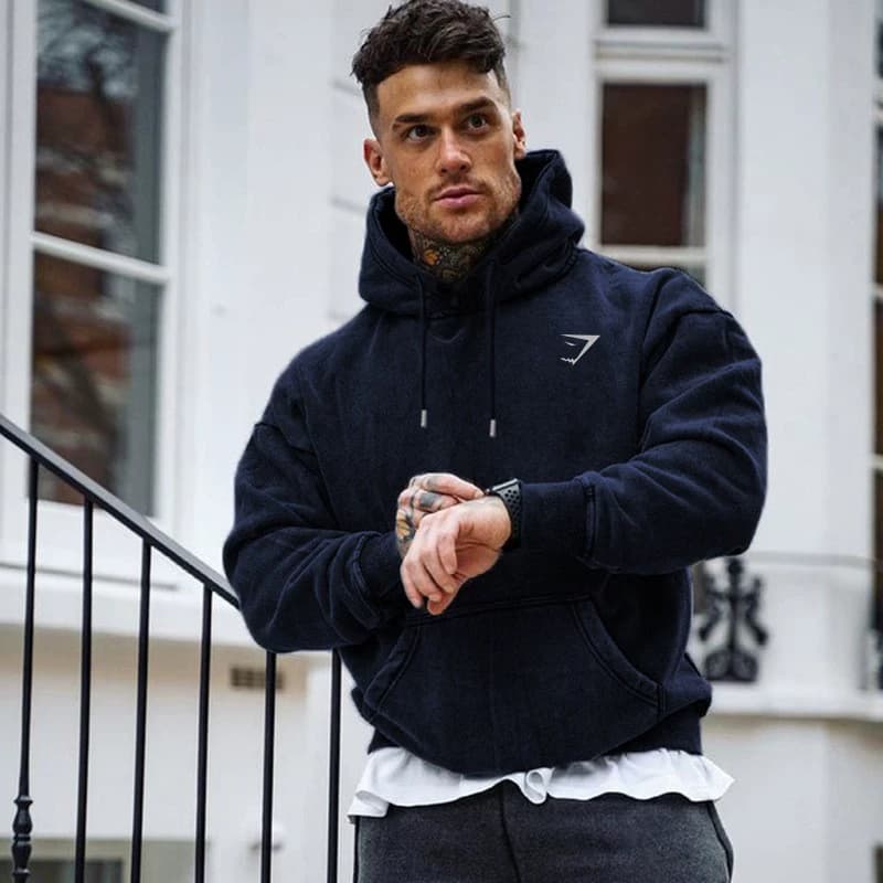 Muscle iron fitness sweater men's national trend sports hooded pullover warm plus velvet basketball training breathable top