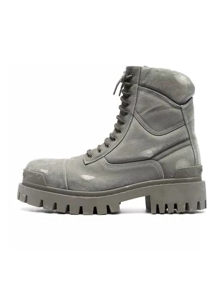 2024 new trendy brand zipper heightened men's boots thick-soled work boots short boots old damaged denim Martin boots trend