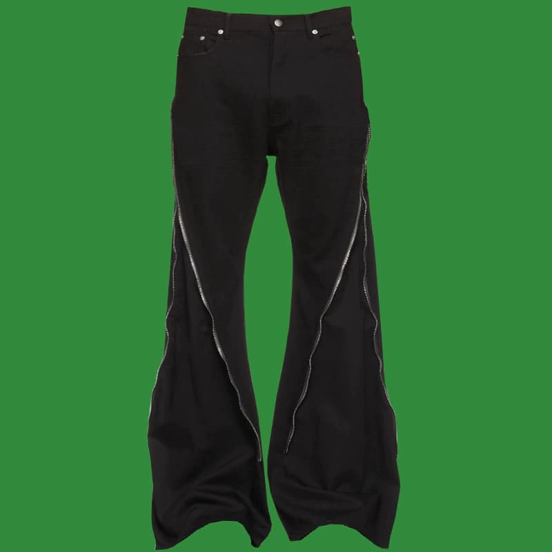 RO2023 new full zipper bell-bottom pants catwalk fashion high street trend trousers unisex dark Japanese style