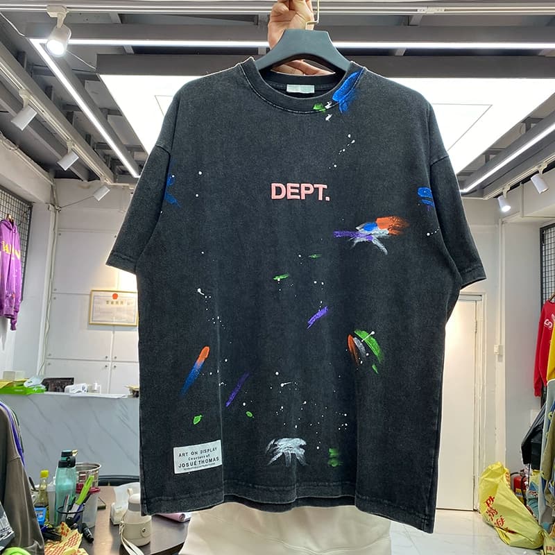 Gallery dept foam letters color splash ink retro wash old loose summer casual short-sleeved T-shirt