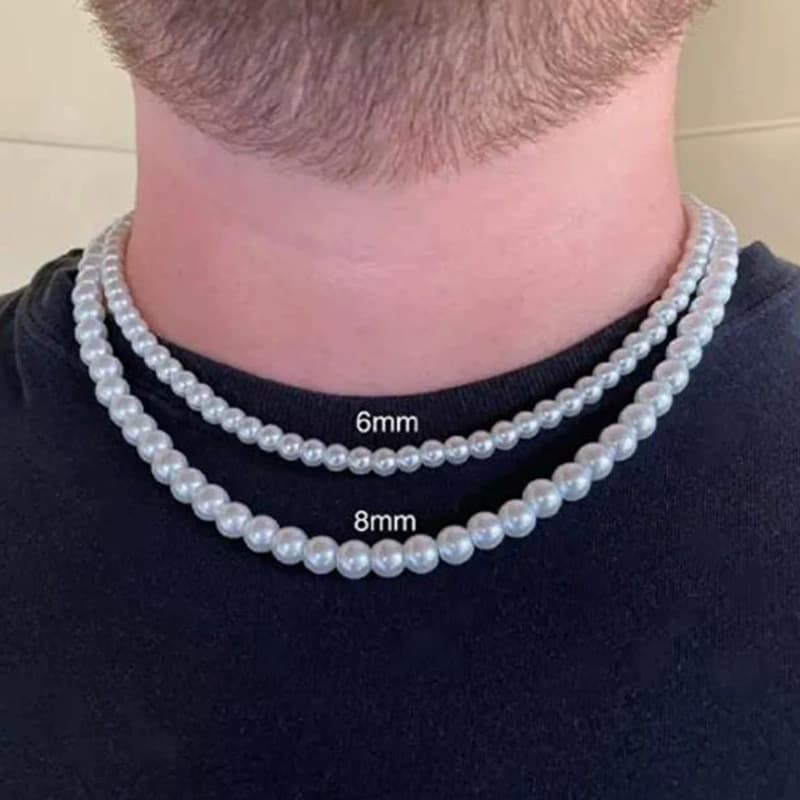 Pearl Necklace Men Simple Handmade Strand Bead Necklace New