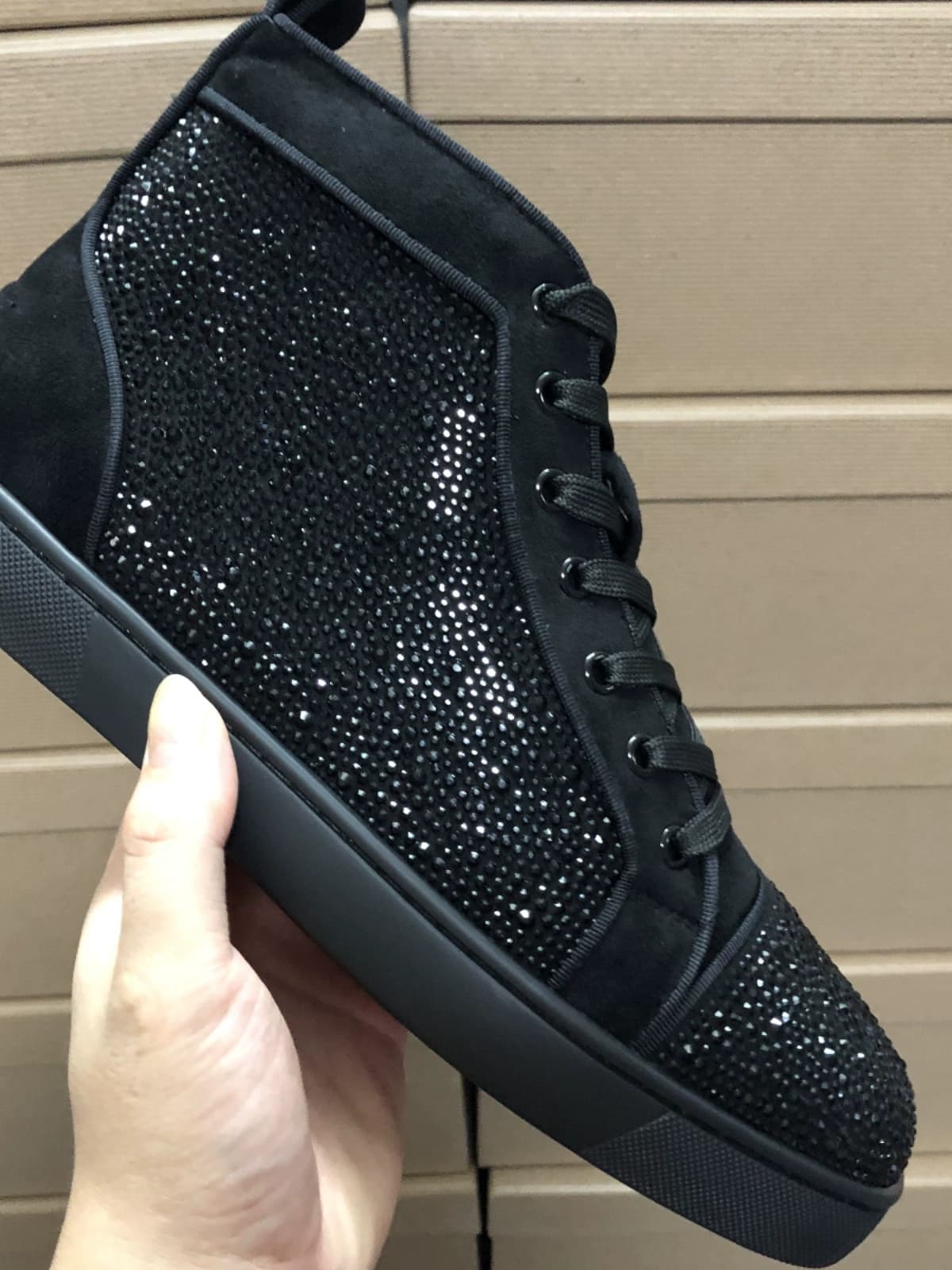 Internet celebrity autumn and winter red bottom shoes CL men's shoes high top rhinestone rivet women's shoes genuine leather couple shoes casual sports trend