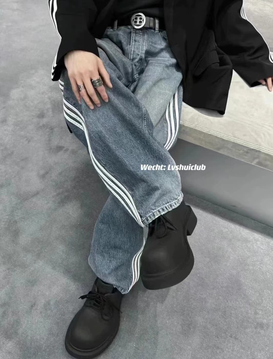 (Ready stock) Independent 23SS joint show striped stitching washed silhouette jeans