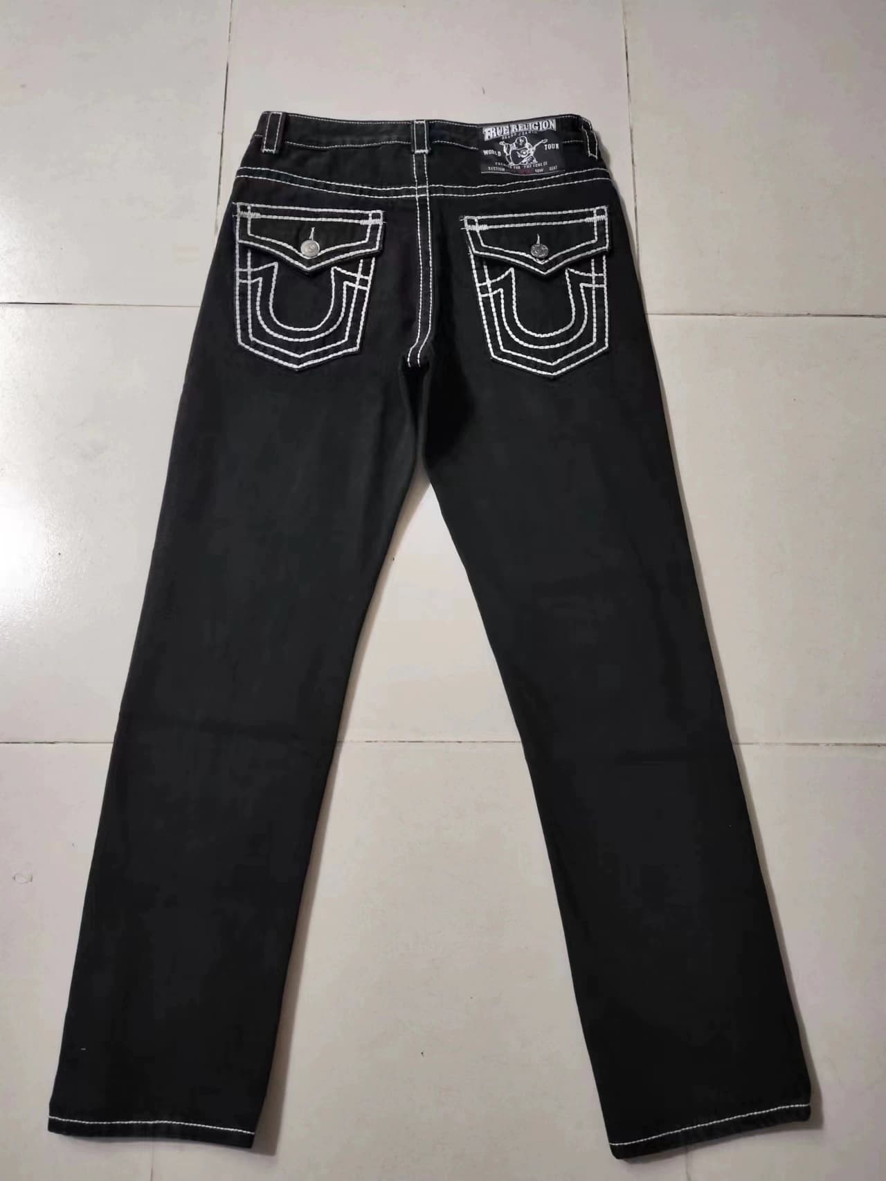 American trendy brand religious belief jeans men's Buddha large size white thick line loose straight Maitreya Buddha casual trousers